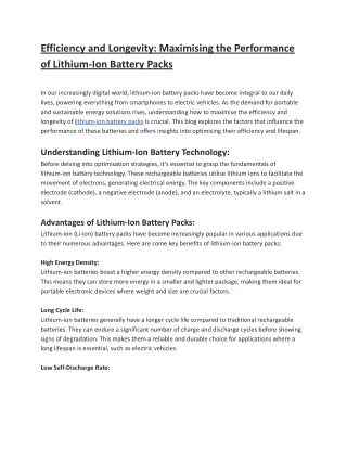 Efficiency and Longevity_ Maximising the Performance of Lithium-Ion Battery Packs