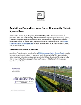 Aashrithaa Properties: Your Gated Community Plots in Mysore Road