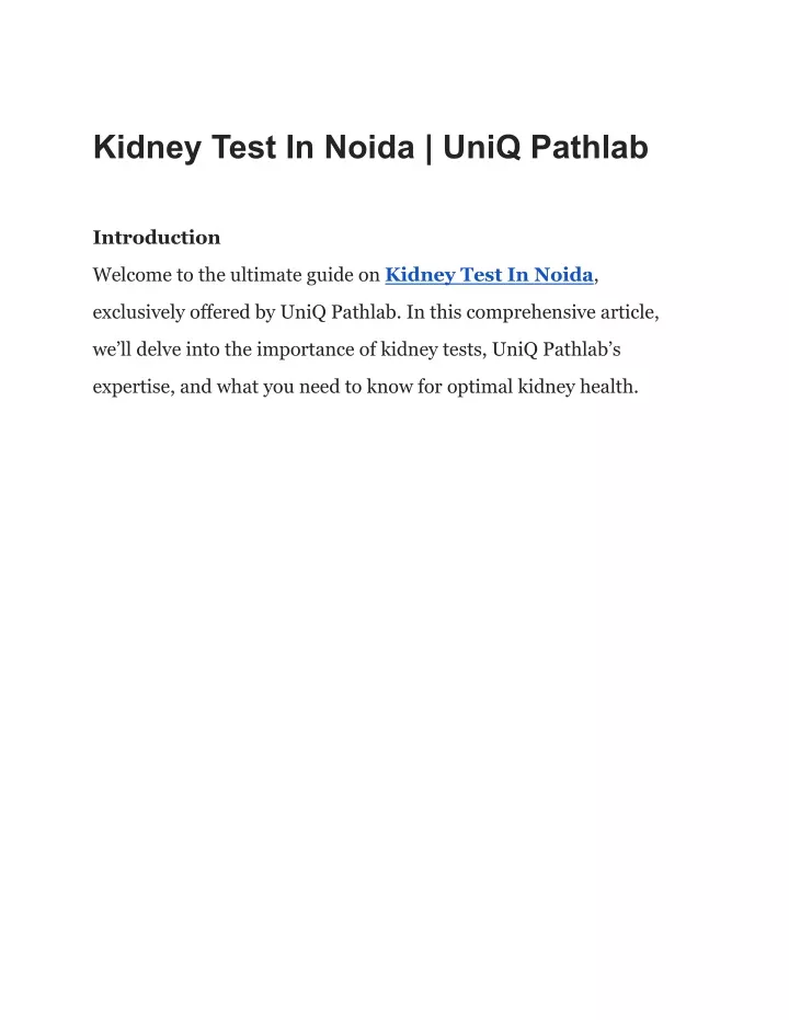 kidney test in noida uniq pathlab