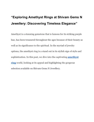 “Exploring Amethyst Rings at Shivam Gems N Jewellery_ Discovering Timeless Elegance”