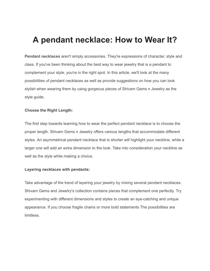 a pendant necklace how to wear it