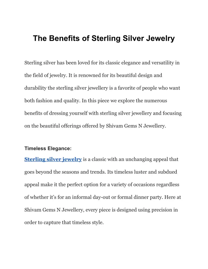 the benefits of sterling silver jewelry