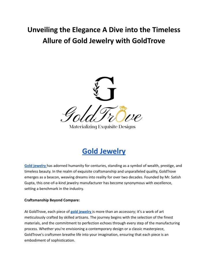 Ppt Unveiling The Elegance A Dive Into The Timeless Allure Of Gold Jewelry With Goldtrove 4131