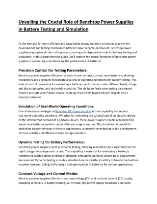 Unveiling the Crucial Role of Benchtop Power Supplies in Battery Testing and Simulation