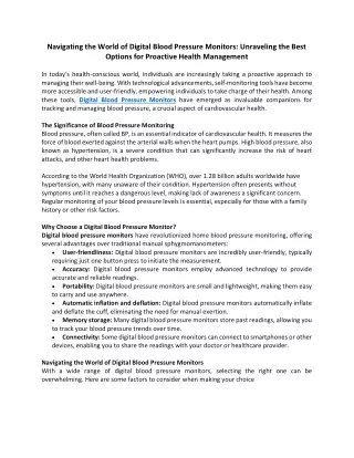 Navigating the World of Digital Blood Pressure Monitors Unraveling the Best Options for Proactive Health Management