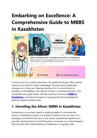 Elevate Your Education: A Guide to Excellence in MBBS in Kazakhstan