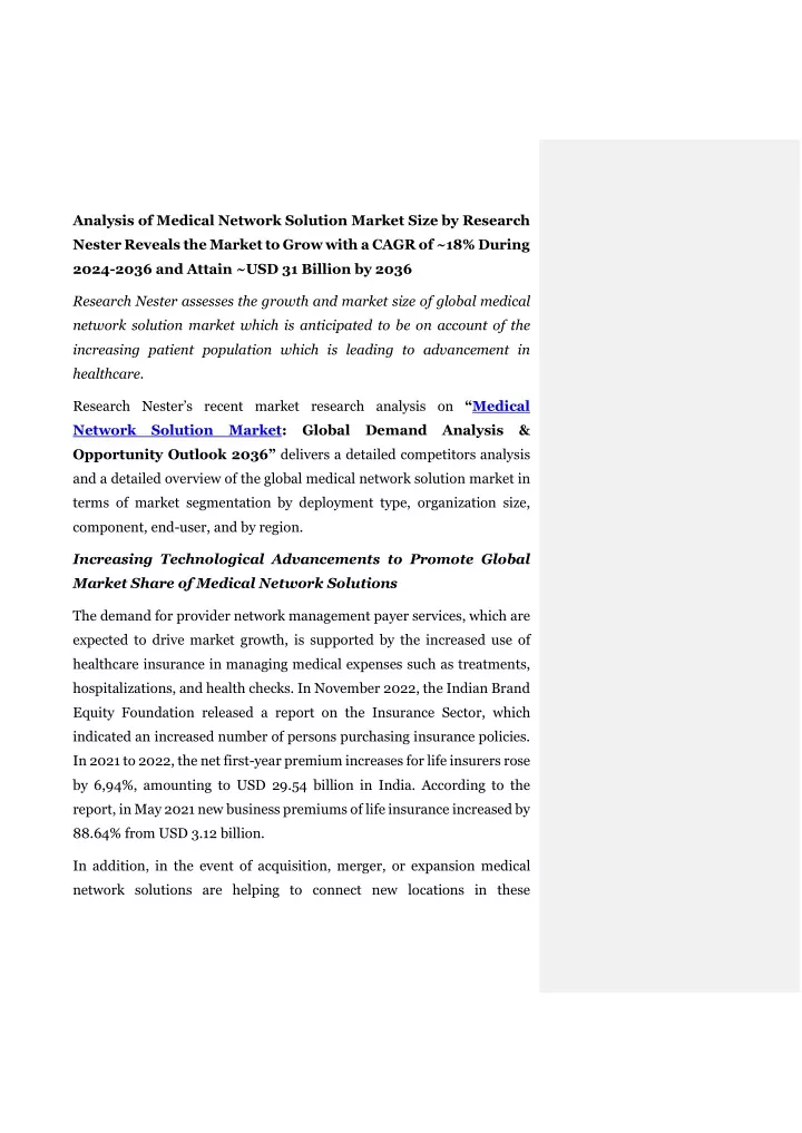 analysis of medical network solution market size