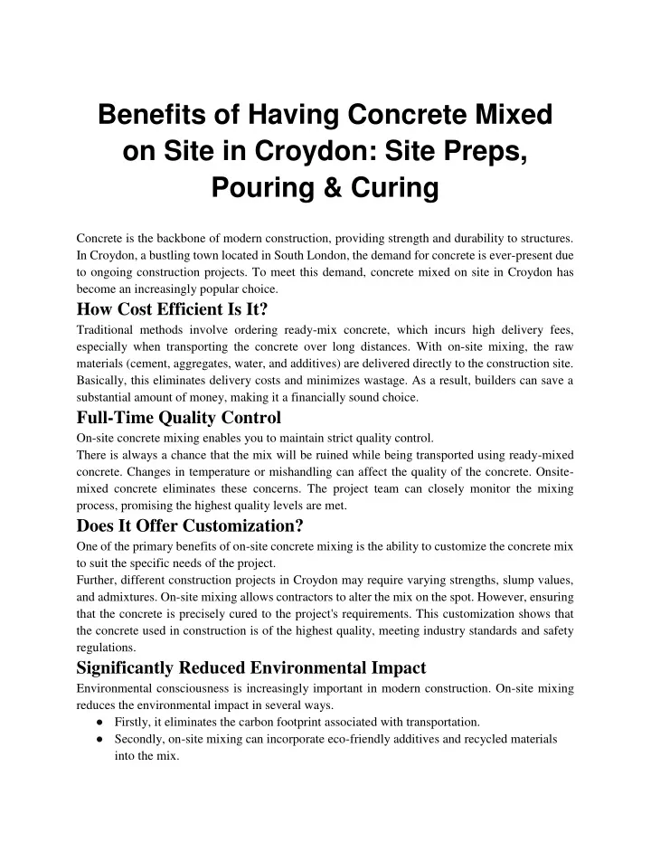 benefits of having concrete mixed on site