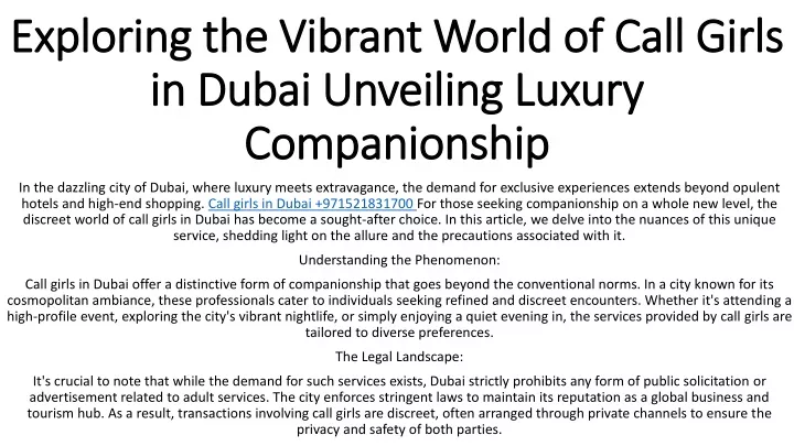 exploring the vibrant world of call girls in dubai unveiling luxury companionship