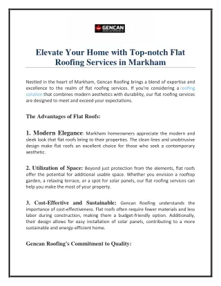 Elevate Your Home with Top-notch Flat Roofing Services in Markham