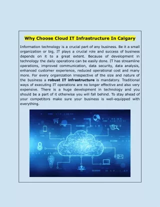 Why Choose Cloud IT Infrastructure In Calgary