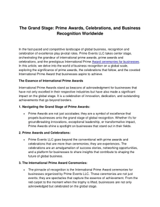 The Grand Stage Prime Awards, Celebrations, and Business Recognition Worldwide