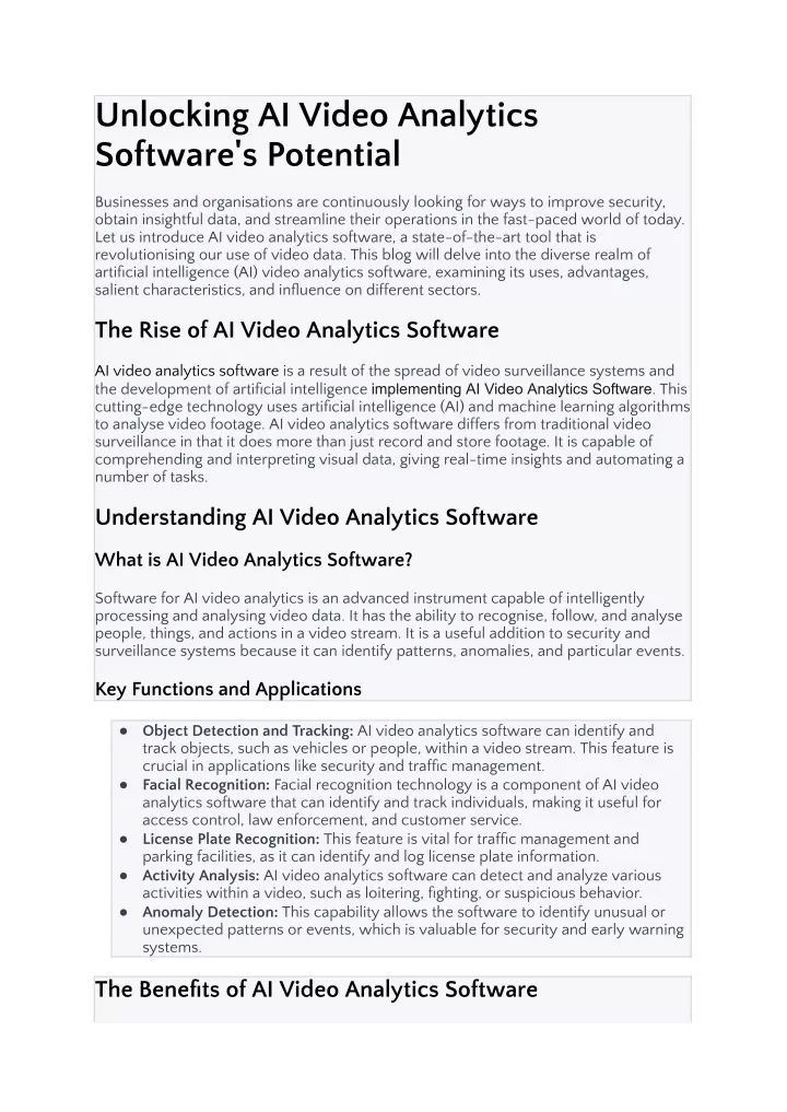 unlocking ai video analytics software s potential