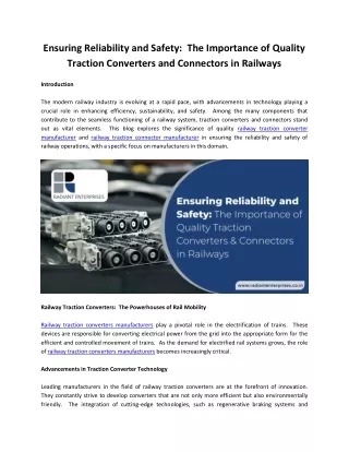 The Importance of Quality Traction Converters and Connectors in Railways
