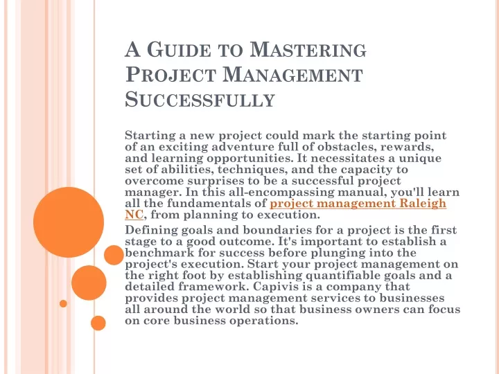 a guide to mastering project management successfully