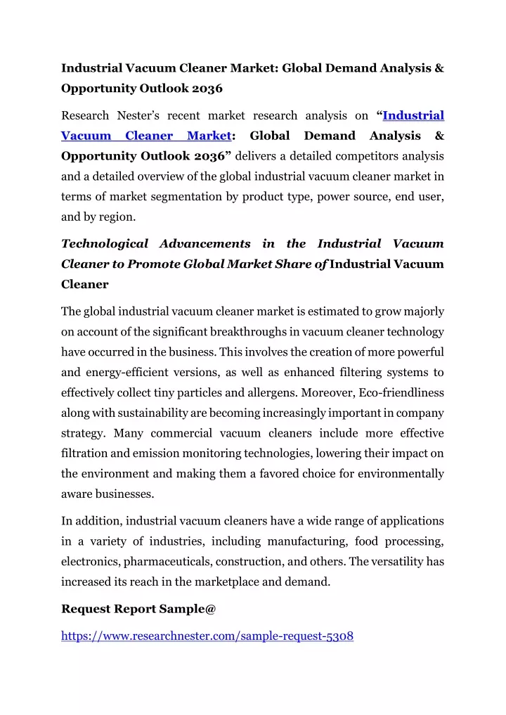 industrial vacuum cleaner market global demand
