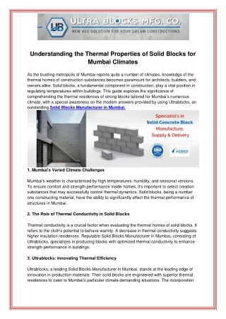 Understanding the Thermal Properties of Solid Blocks for Mumbai Climates