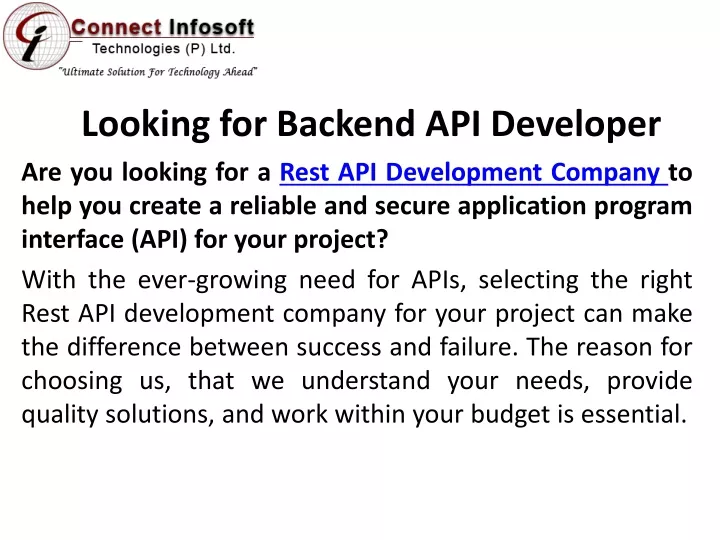 looking for backend api developer