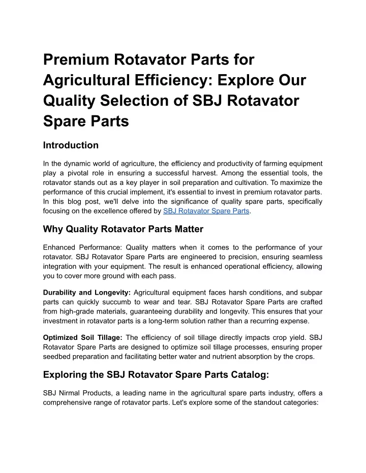 premium rotavator parts for agricultural