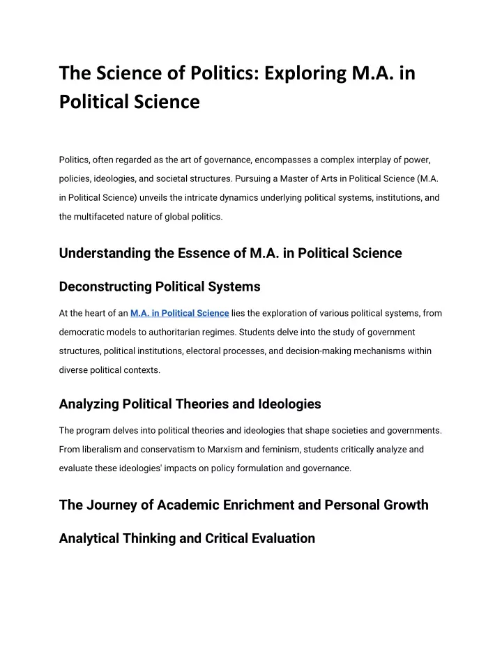 the science of politics exploring