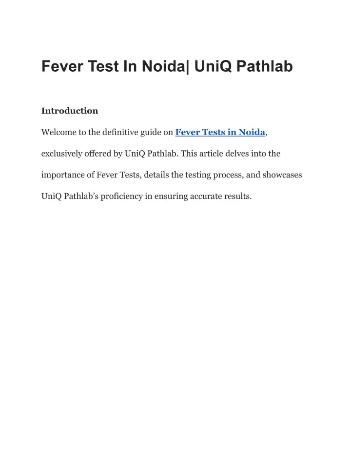 fever test in noida uniq pathlab