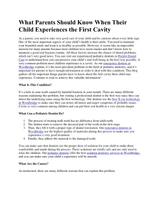 What Parents Should Know When Their Child Experiences the First Cavity