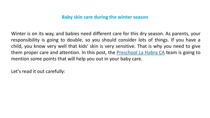 baby skin care during the winter season