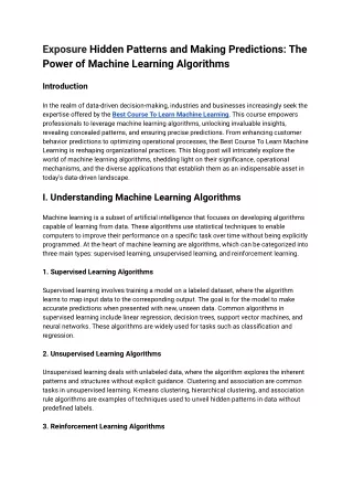 Exposure Hidden Patterns and Making Predictions_ The Power of Machine Learning Algorithms