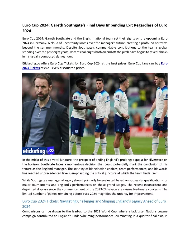 PPT - Euro Cup 2024 Gareth Southgate's Final Days Impending Exit ...