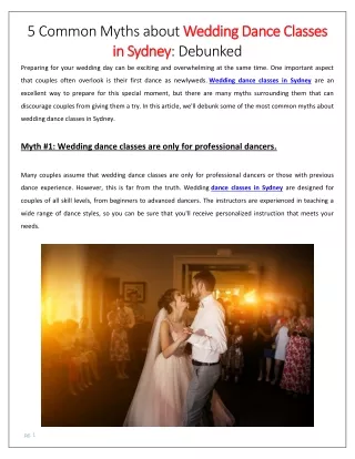 5 Common Myths About Wedding Dance Classes in Sydney Debunked