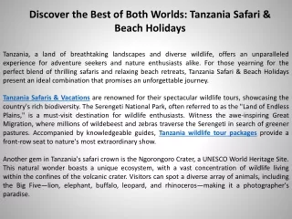 Discover the Best of Both Worlds Tanzania Safari & Beach Holidays