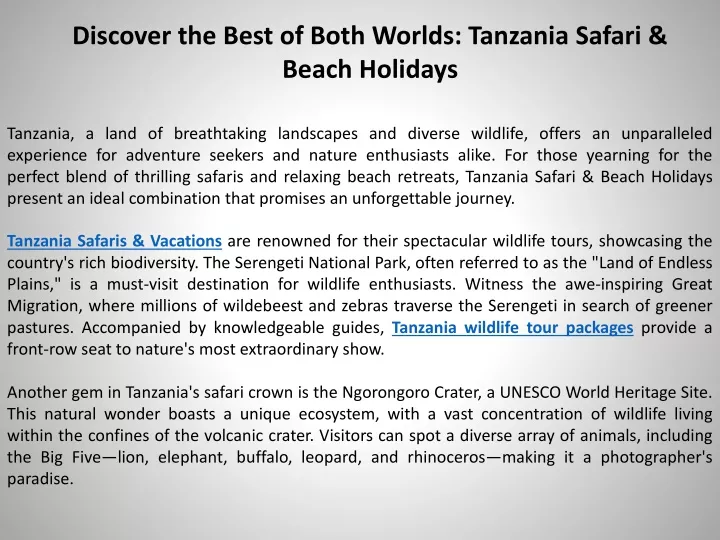 discover the best of both worlds tanzania safari