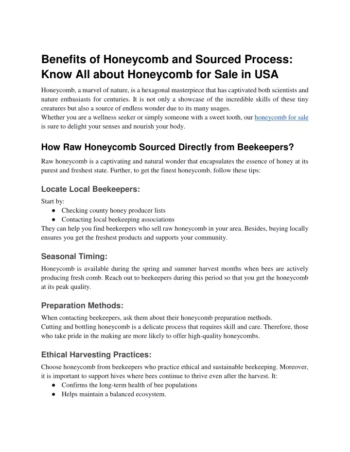 benefits of honeycomb and sourced process know