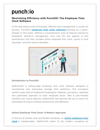 Maximizing Efficiency with PunchIO The Employee Time Clock Software