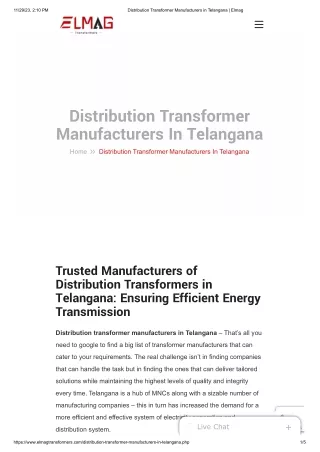 Distribution Transformer Manufacturers in Telangana _ Elmag
