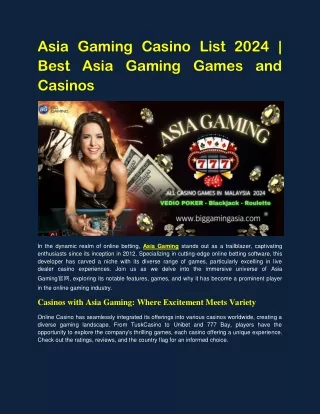 Top Asia Gaming Online Casino in Malaysia 2024 - Play Now