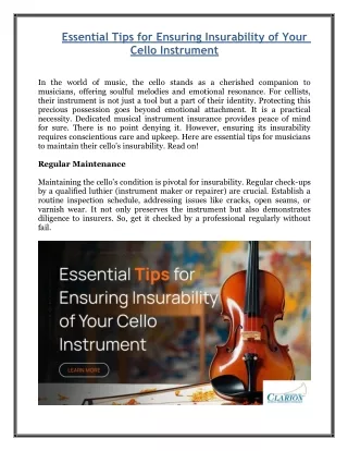 Essential Tips for Ensuring Insurability of Your Cello Instrument