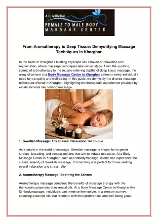 From Aromatherapy to Deep Tissue Demystifying Massage Techniques in Kharghar