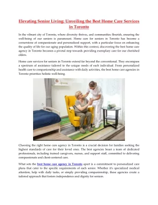 Elevating Senior Living Unveiling the Best Home Care Services in Toronto