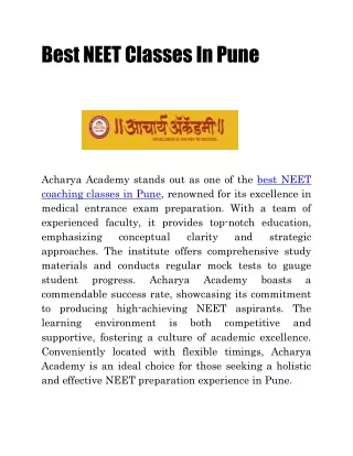 Best NEET Classes In Pune