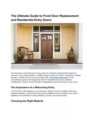 The Ultimate Guide to Front Door Replacement and Residential Entry Doors