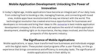 Mobile Application Development Unlocking the Power of Innovation