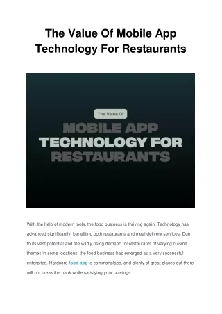 The Value Of Mobile App Technology For Restaurants (1)