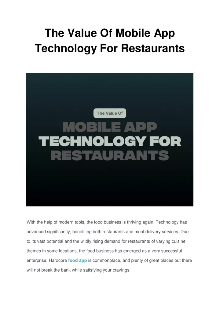 the value of mobile app technology for restaurants