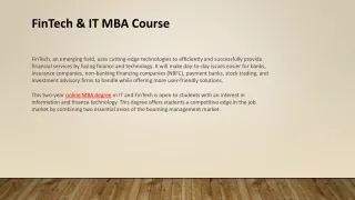 FinTech & IT MBA Course