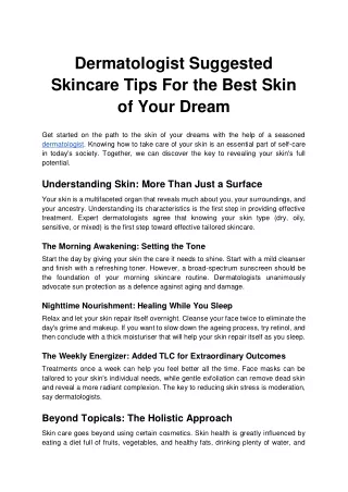 Dermatologist Suggested Skincare Tips For the Best Skin of Your Dream
