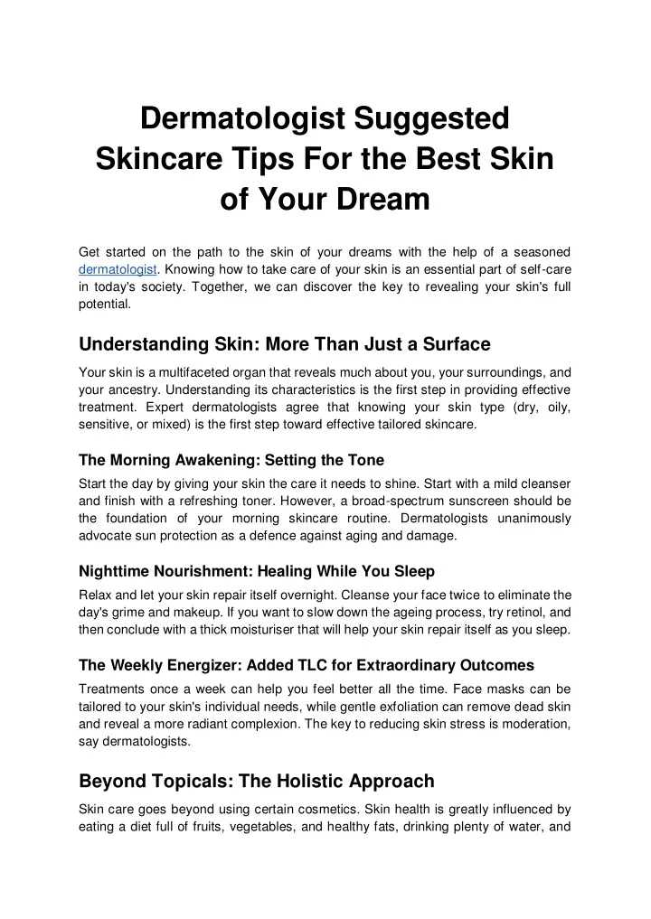 dermatologist suggested skincare tips