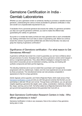 Gemstone Certification in India - Gemlab Laboratories