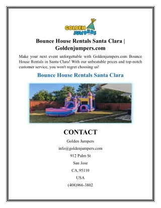 Bounce House Rentals Santa Clara  Goldenjumpers