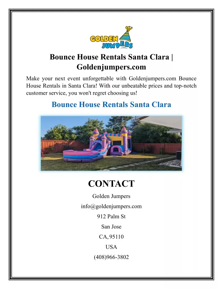 bounce house rentals santa clara goldenjumpers com